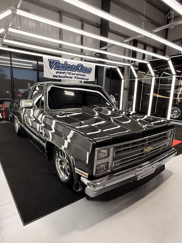 Chevy C10 square body under the light tunnel